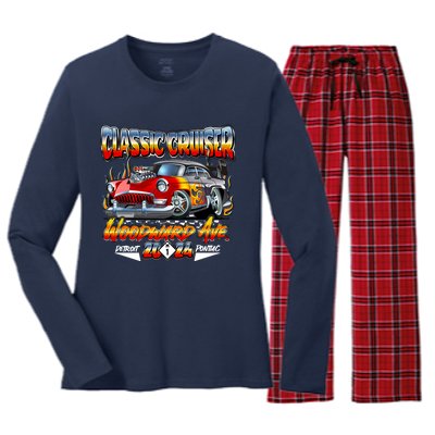 2024 Classic Cruiser Red Muscle Car Detroit To Pontiac Women's Long Sleeve Flannel Pajama Set 