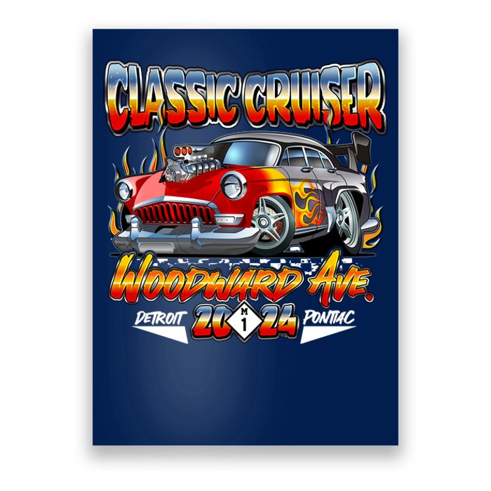 2024 Classic Cruiser Red Muscle Car Detroit To Pontiac Poster