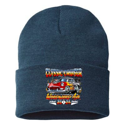 2024 Classic Cruiser Red Muscle Car Detroit To Pontiac Sustainable Knit Beanie