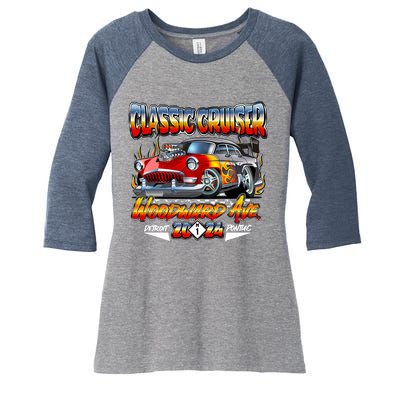 2024 Classic Cruiser Red Muscle Car Detroit To Pontiac Women's Tri-Blend 3/4-Sleeve Raglan Shirt