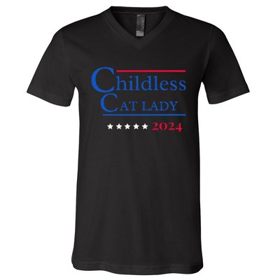 2024 Childless Cat Lady Gift V-Neck T-Shirt