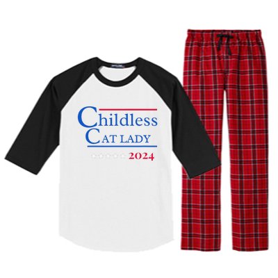 2024 Childless Cat Lady Gift Raglan Sleeve Pajama Set