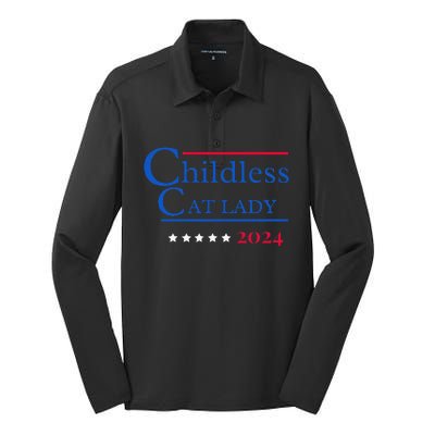 2024 Childless Cat Lady Gift Silk Touch Performance Long Sleeve Polo