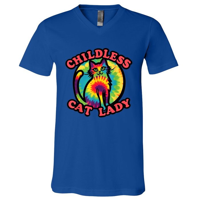 2024 Childless Cat Lady Design Ladies Is Voting Kamala Elect V-Neck T-Shirt