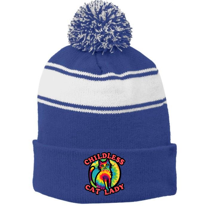 2024 Childless Cat Lady Design Ladies Is Voting Kamala Elect Stripe Pom Pom Beanie