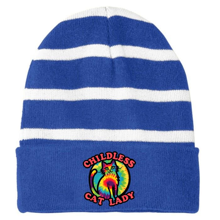 2024 Childless Cat Lady Design Ladies Is Voting Kamala Elect Striped Beanie with Solid Band