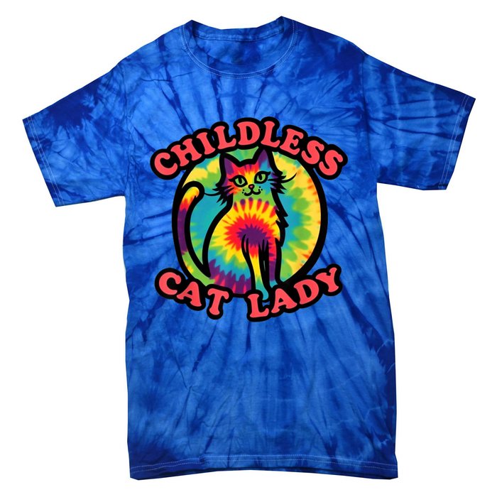 2024 Childless Cat Lady Design Ladies Is Voting Kamala Elect Tie-Dye T-Shirt