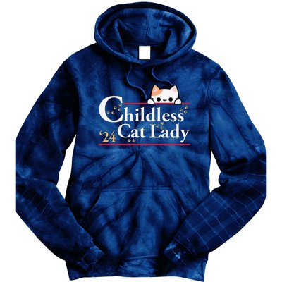 2024 Childless Cat Lady For President Tie Dye Hoodie