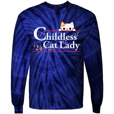 2024 Childless Cat Lady For President Tie-Dye Long Sleeve Shirt