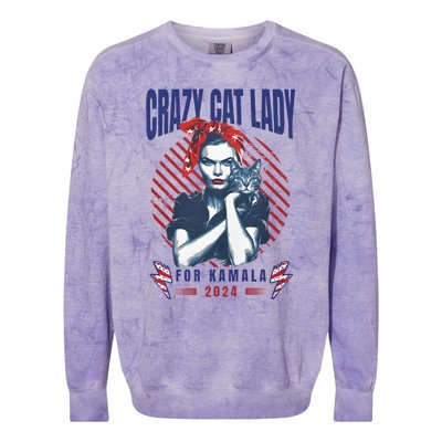 2024 Childless Cat Lady For President Crazy Cat Lady For Kamala 2024 Colorblast Crewneck Sweatshirt