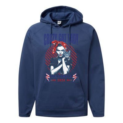 2024 Childless Cat Lady For President Crazy Cat Lady For Kamala 2024 Performance Fleece Hoodie