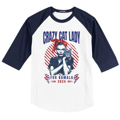 2024 Childless Cat Lady For President Crazy Cat Lady For Kamala 2024 Baseball Sleeve Shirt