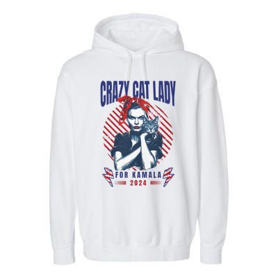 2024 Childless Cat Lady For President Crazy Cat Lady For Kamala 2024 Garment-Dyed Fleece Hoodie