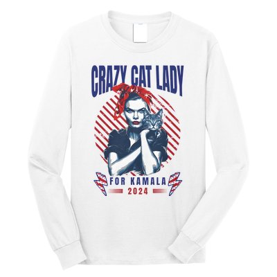 2024 Childless Cat Lady For President Crazy Cat Lady For Kamala 2024 Long Sleeve Shirt