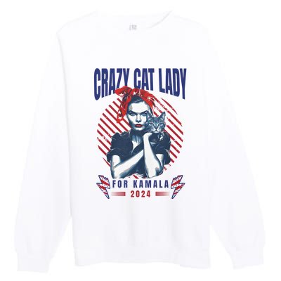 2024 Childless Cat Lady For President Crazy Cat Lady For Kamala 2024 Premium Crewneck Sweatshirt