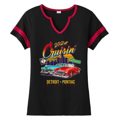 2024 Cruisin Woodward Ave Cruise Detroit To Pontiac Classic Cars Ladies Halftime Notch Neck Tee