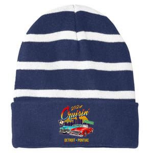 2024 Cruisin Woodward Ave Cruise Detroit To Pontiac Classic Cars Striped Beanie with Solid Band