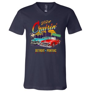 2024 Cruisin Woodward Ave Cruise Detroit To Pontiac Classic Cars V-Neck T-Shirt