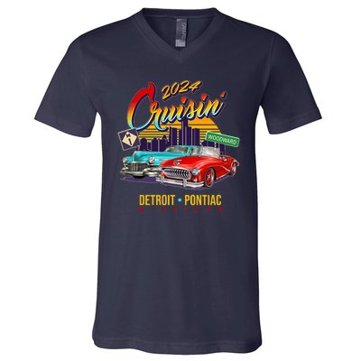 2024 Cruisin Woodward Ave Cruise Detroit To Pontiac Classic Cars V-Neck T-Shirt