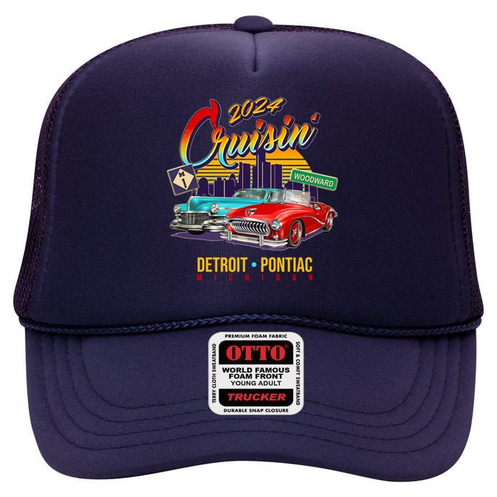 2024 Cruisin Woodward Ave Cruise Detroit To Pontiac Classic Cars High Crown Mesh Back Trucker Hat