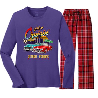 2024 Cruisin Woodward Ave Cruise Detroit To Pontiac Classic Cars Women's Long Sleeve Flannel Pajama Set 