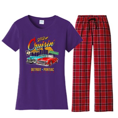 2024 Cruisin Woodward Ave Cruise Detroit To Pontiac Classic Cars Women's Flannel Pajama Set