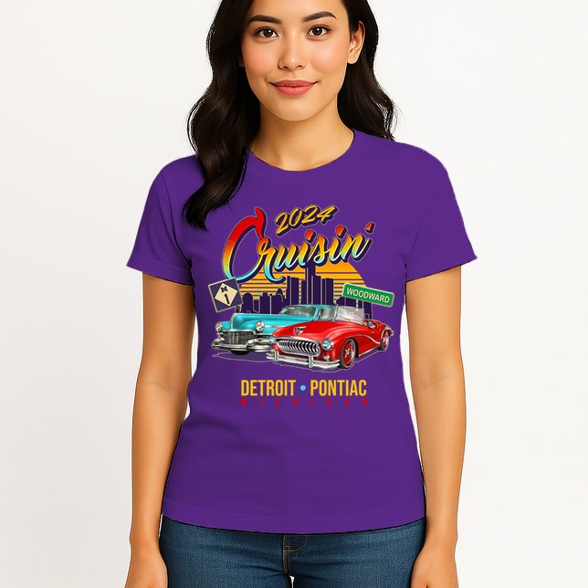 2024 Cruisin Woodward Ave Cruise Detroit To Pontiac Classic Cars Womens T-Shirt