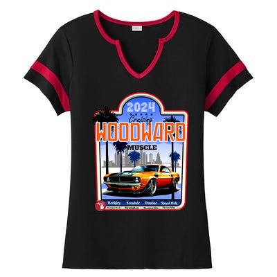 2024 Cruising Woodward Muscle Car Scenic Ladies Halftime Notch Neck Tee