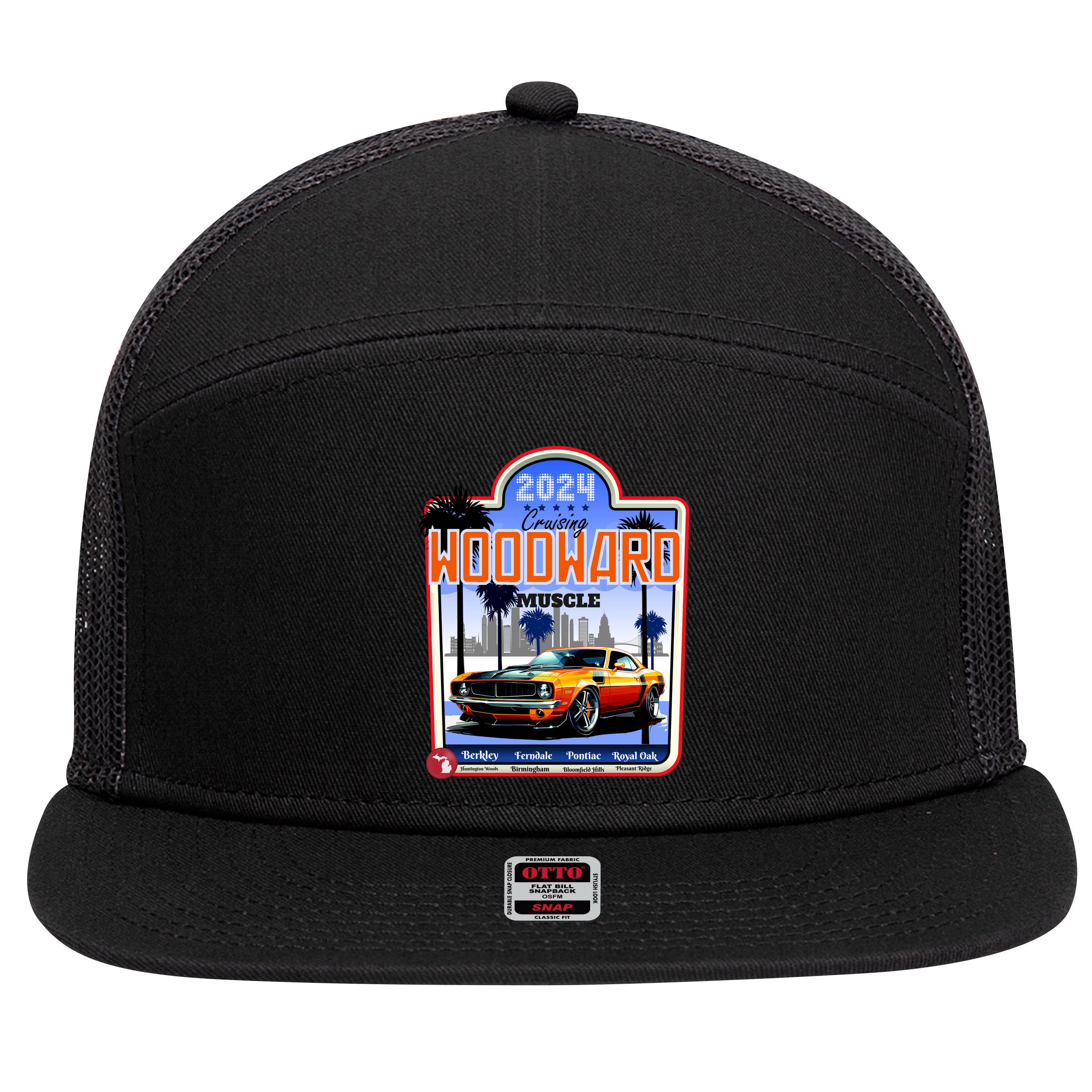 2024 Cruising Woodward Muscle Car Scenic 7 Panel Mesh Trucker Snapback Hat