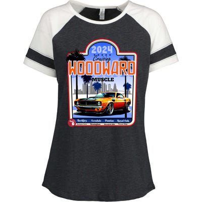 2024 Cruising Woodward Muscle Car Scenic Enza Ladies Jersey Colorblock Tee