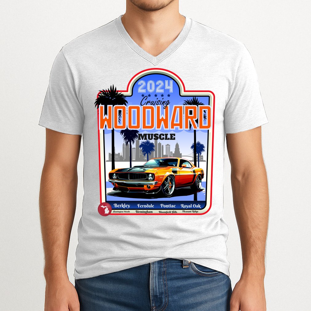 2024 Cruising Woodward Muscle Car Scenic V-Neck T-Shirt