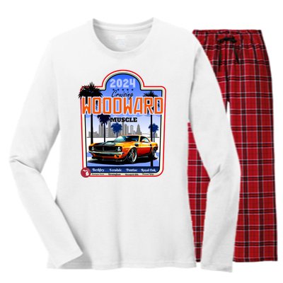 2024 Cruising Woodward Muscle Car Scenic Women's Long Sleeve Flannel Pajama Set 