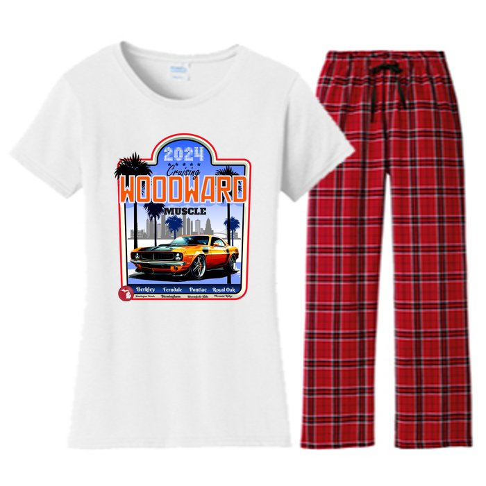 2024 Cruising Woodward Muscle Car Scenic Women's Flannel Pajama Set