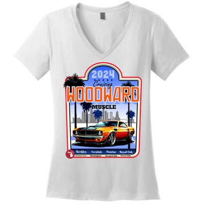 2024 Cruising Woodward Muscle Car Scenic Women's V-Neck T-Shirt