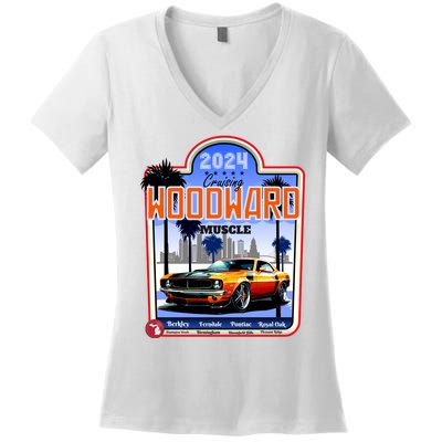 2024 Cruising Woodward Muscle Car Scenic Women's V-Neck T-Shirt