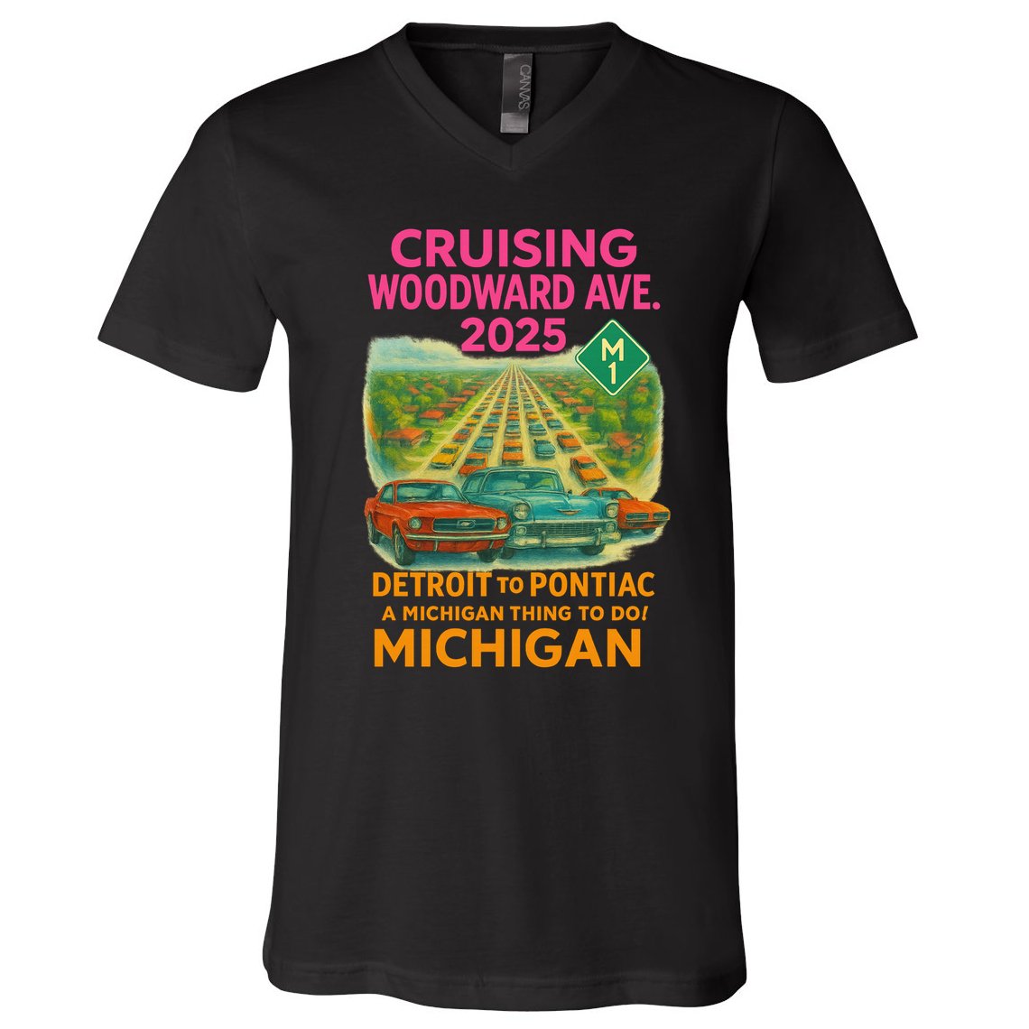 2025 Cruising Woodward Ave Detroit To Pontiac Car Cruise M1 V-Neck T-Shirt