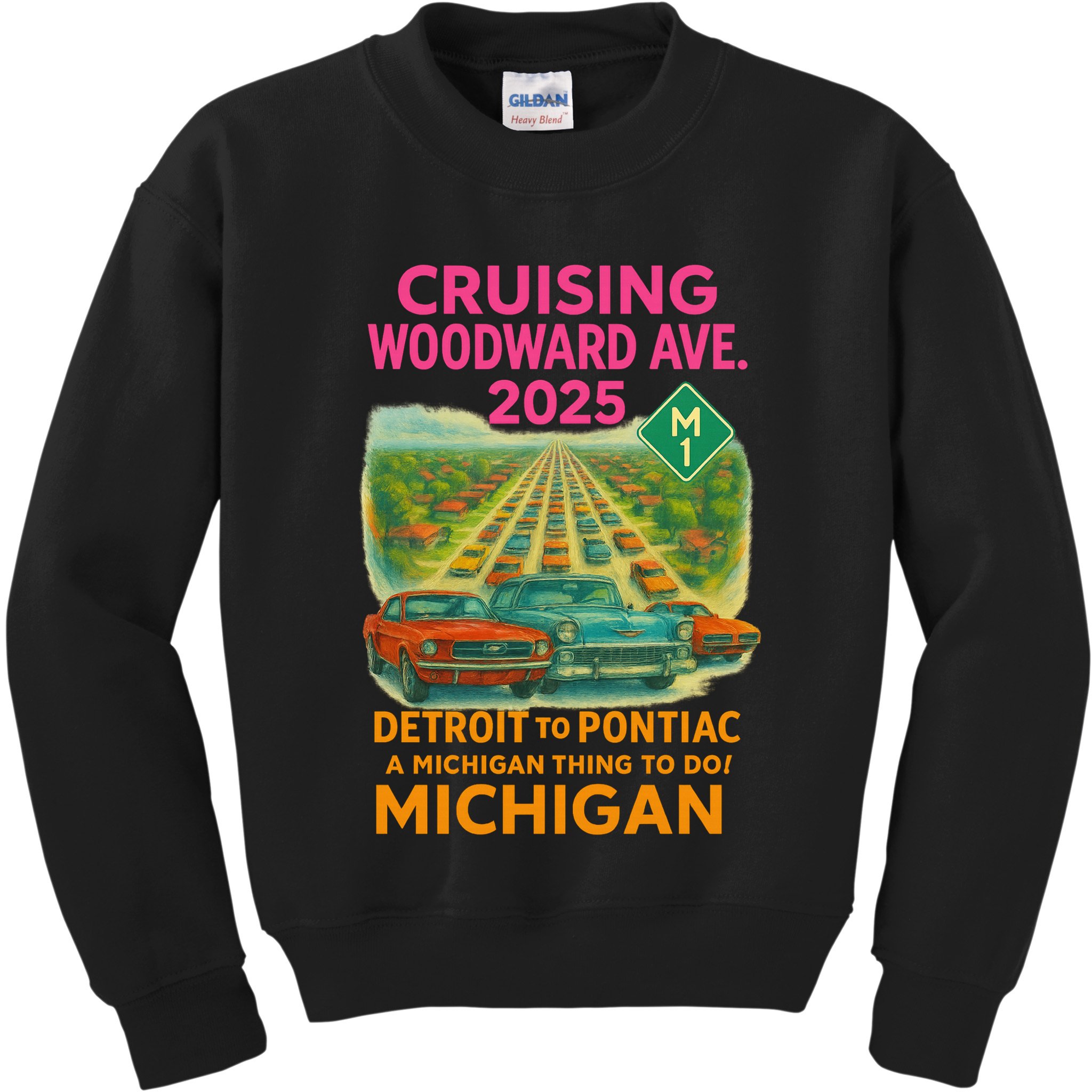 2025 Cruising Woodward Ave Detroit To Pontiac Car Cruise M1 Kids Sweatshirt