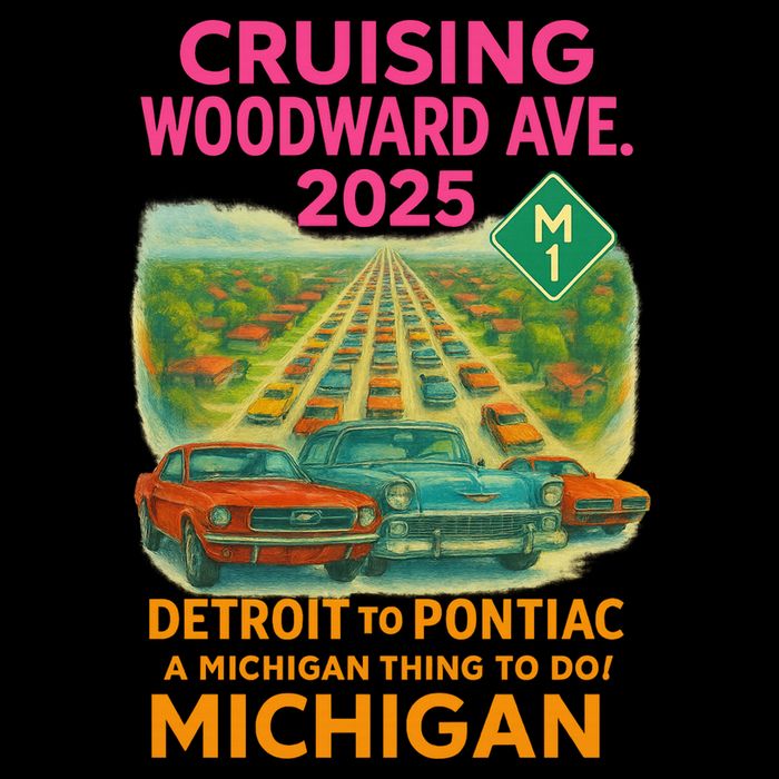 2025 Cruising Woodward Ave Detroit To Pontiac Car Cruise M1 Kids T-Shirt