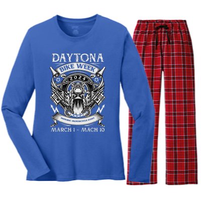 2024 Daytona Beach Bike Week Checkered Flag Women's Long Sleeve Flannel Pajama Set 