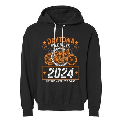 2024 Daytona Beach Bike Week Checkered Flag Garment-Dyed Fleece Hoodie