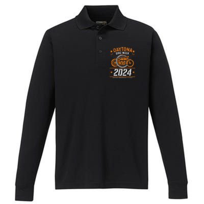 2024 Daytona Beach Bike Week Checkered Flag Performance Long Sleeve Polo