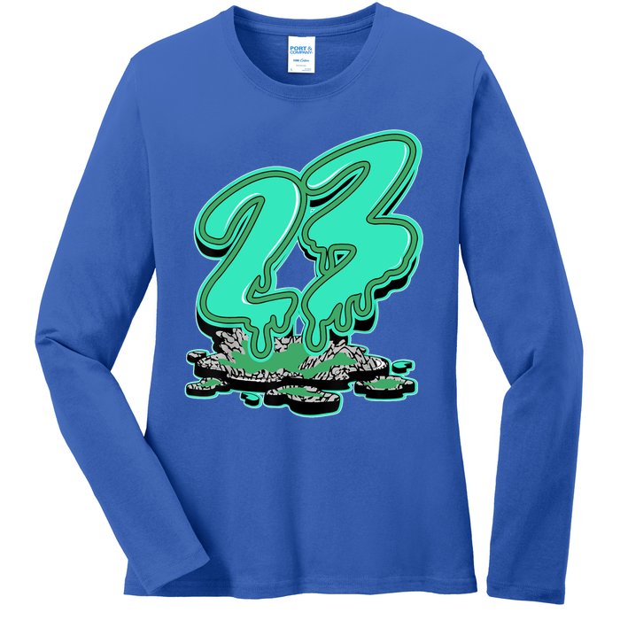 23 Drip Black Green Glow 3s Matching Ladies Long Sleeve Shirt