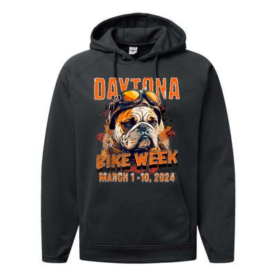 2024 Daytona Beach Bike Week Vintage Rally Art On Front Performance Fleece Hoodie