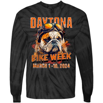 2024 Daytona Beach Bike Week Vintage Rally Art On Front Tie-Dye Long Sleeve Shirt