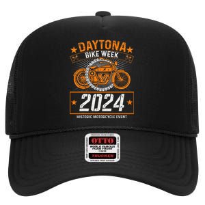 2024 Daytona Beach Bike Week Checkered Flag Design High Crown Mesh Back Trucker Hat