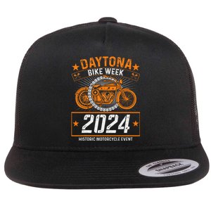 2024 Daytona Beach Bike Week Checkered Flag Design Flat Bill Trucker Hat