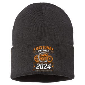 2024 Daytona Beach Bike Week Checkered Flag Design Sustainable Knit Beanie