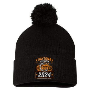 2024 Daytona Beach Bike Week Checkered Flag Design Pom Pom 12in Knit Beanie