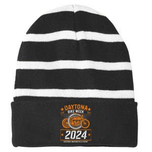 2024 Daytona Beach Bike Week Checkered Flag Design Striped Beanie with Solid Band