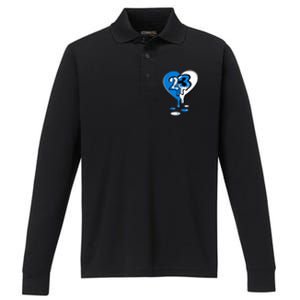 23 Drip Heart Military Blue 4s Matching Performance Long Sleeve Polo